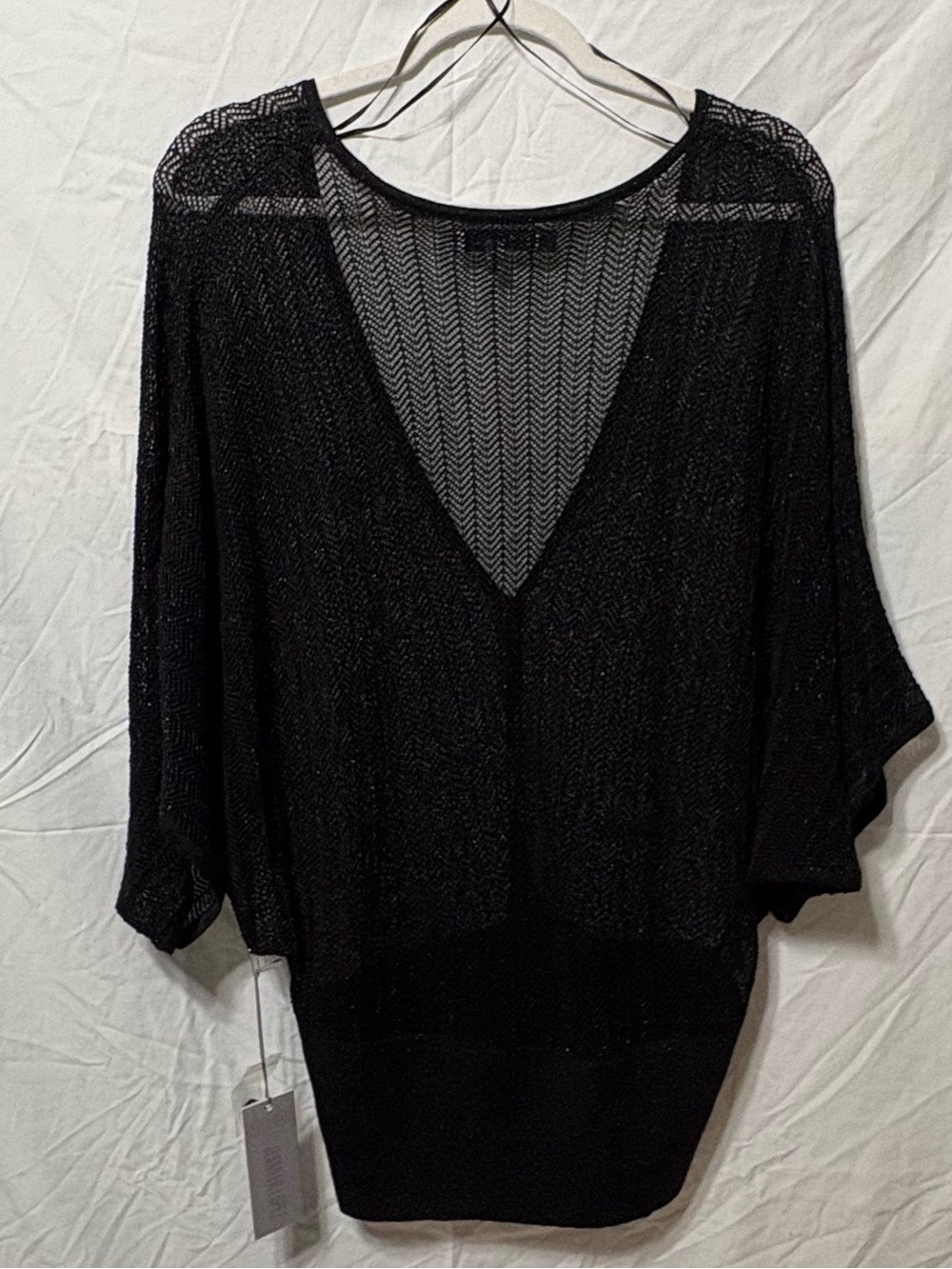 Jennifer Lopez Black Deep V-Neck Open Knit Top with Metallic Threads - Picture 8 of 8